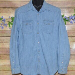 Vintage Lucky Brand Pearl Snap Western Denim Shirt Mens L Workwear Classic Fit